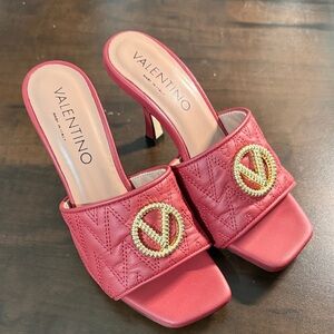 Valentino Red Quilted Heels with Gold Emblem